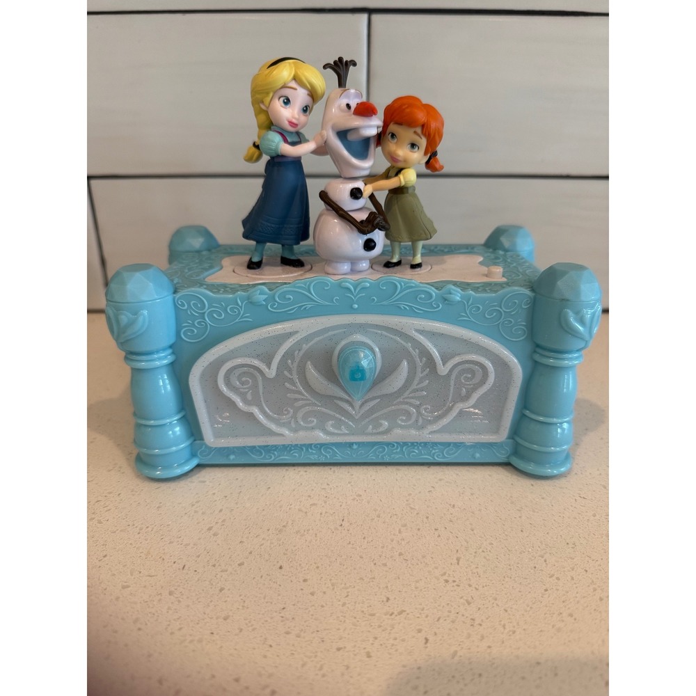 Disney Frozen Musical Jewelry Box Young Elsa Anna Olaf Snowman 20686 Light Blue